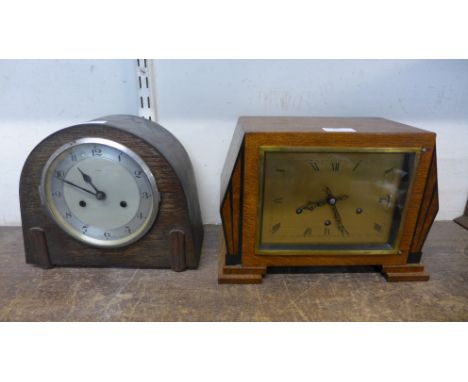 An Art Deco oak Westminster chime mantel clock and an Enfield oak mantel clock 