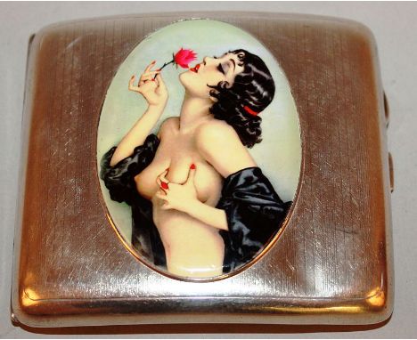 A PLAIN SILVER CIGARETTE CASE Birmingham 1919, the front with a female nude.