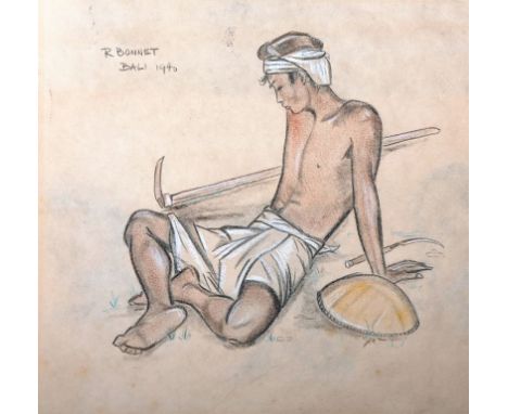 R… Bonnet (20th Century) A Resting Farm Worker, Charcoal, Signed, Inscribed and Dated 1940, Unframed, 10” x 10.5”, and anothe