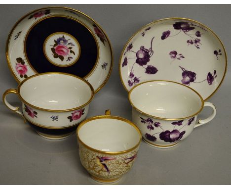 A FLIGHT BARR AND BARR BREAKFAST CUP AND SAUCER painted with purple foliage, impressed mark, and a Barr Flight and Barr coffe