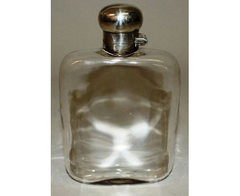 A SILVER MOUNTED GLASS SPIRIT FLASK Chester 1905