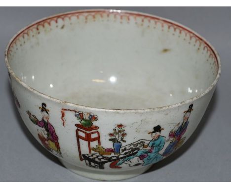 A WORCESTER CIRCULAR BOWL with Chinese figures in coloured enamels 3.75ins diameter.