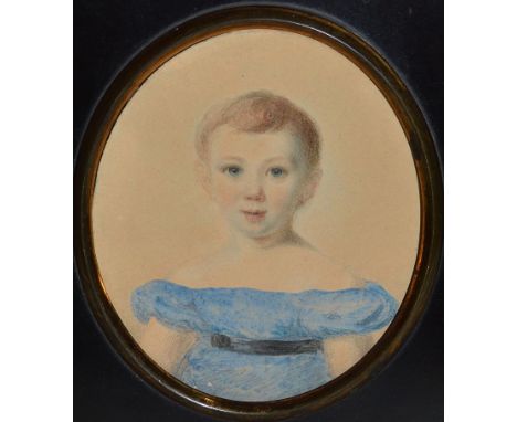 A VICTORIAN OVAL PORTRAIT MINIATURE OF A YOUNG BOY, “Thomas Nevell” when a young boy, 3.5ins x 2ins in an ebony frame.