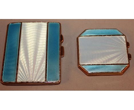 A CARTIER ART DECO SILVER AND ENAMEL CIGARETTE CASE AND COMPACT, 1910 in a fitted case.