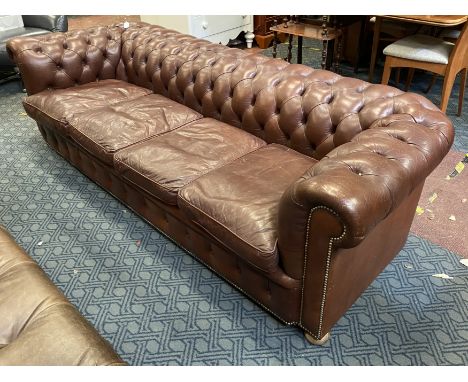 BROWN 4 SEATER CHESTERFIELD SOFA