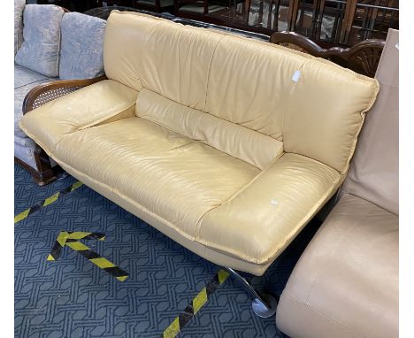 YELLOW LEATHER SOFA ON CHROME LEGS