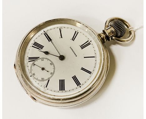 SILVER OPEN FACED POCKET WATCH LONGINES LONDON 1884 (SETTING HANDS AT 2 O'CLOCK SMALL LEVER) ''FIRST MACHINE LEVER''