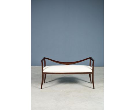 EMILIO LANCIA (Attribué à, 1890-1973)BanquetteCirca 1950En bois verni, tapissée de cotonH: 68cm.(26 3/4in.); L: 120,5cm.(47 1