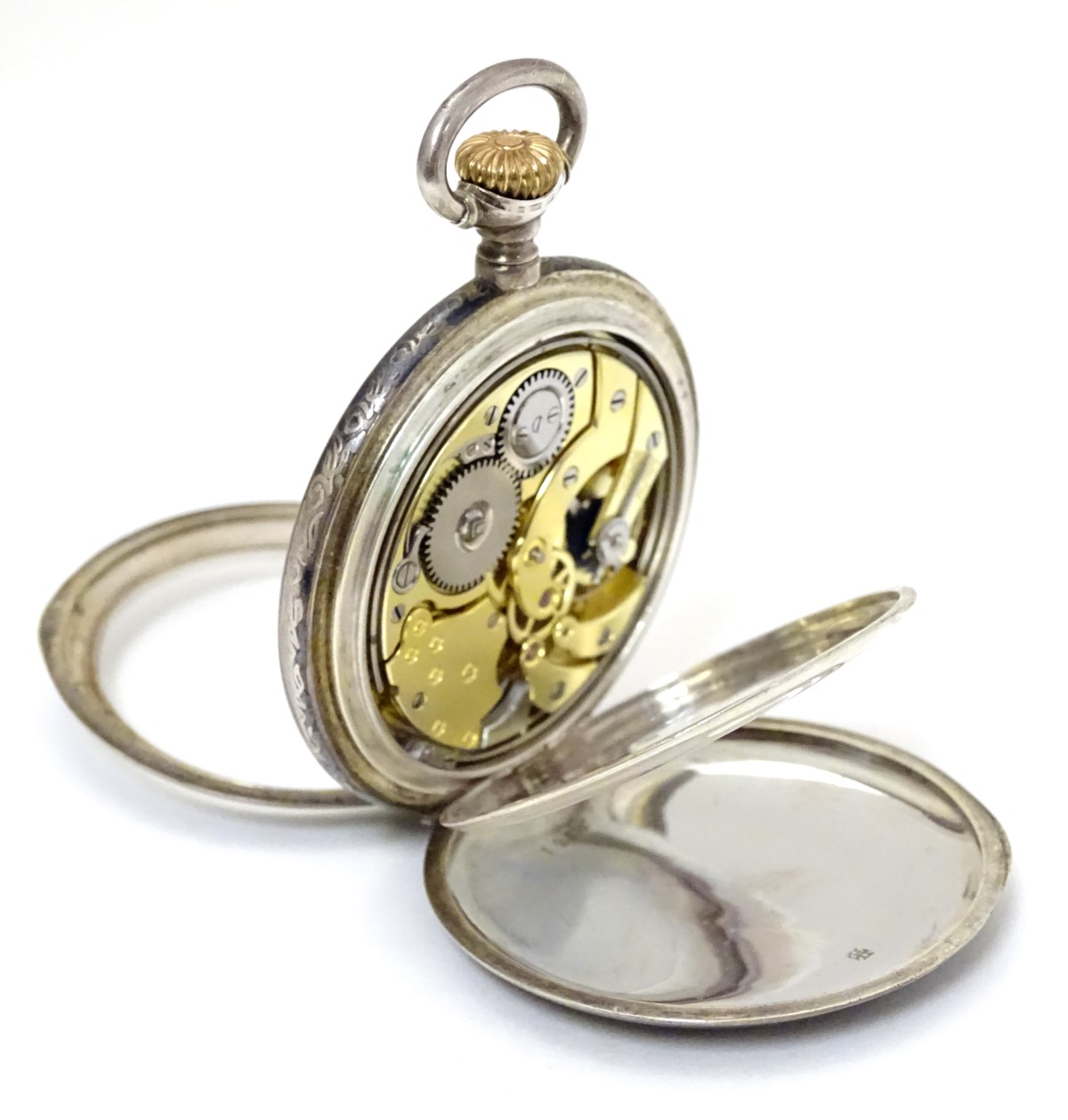 Niello decorated top wind chiming Pocket watch a .935 silver cased