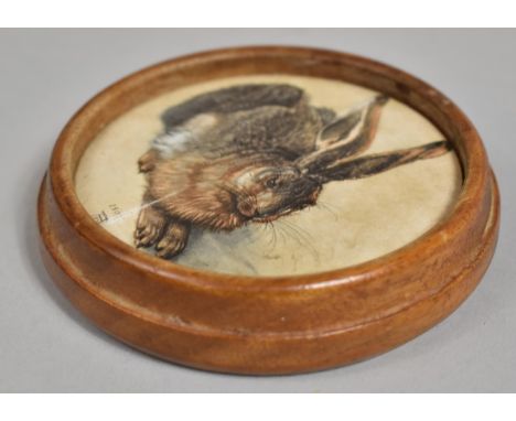 A Wooden Framed Ceramic Coaster, Rabbit Albrecht Durer, 11cm Diameter 