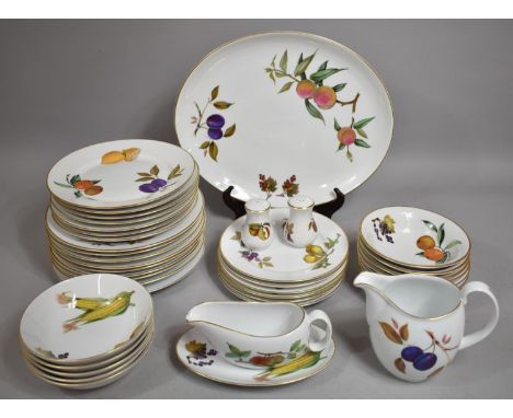 A Royal Worcester Evesham Dinner Set to Comprise Large Plates, Medium Plates, Small Plates, Bowls, Cruets, Sauce Boat and Sta