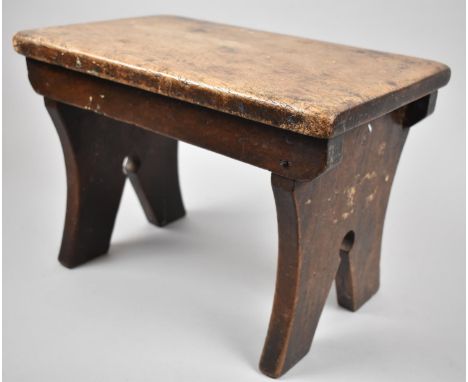 A Late Victorian/Edwardian Elm Topped Rustic Milking Stool of Rectangular Form, 36x23cm 