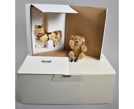 A Boxed Steiff 2014 Bear and Christmas Horse Ornament 