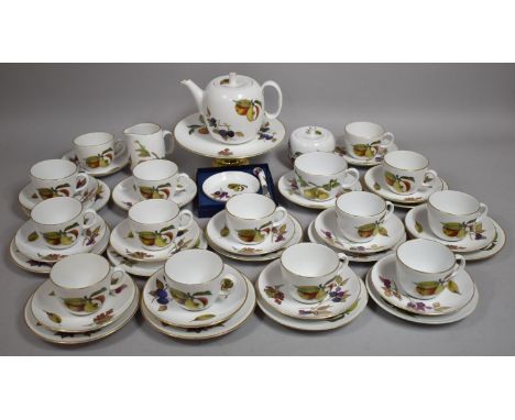 A Royal Worcester Evesham Tea Set to Comprise Cups, Saucers, Side Plates, Cake Plate, Teapot etc, 46 Pieces in Total 