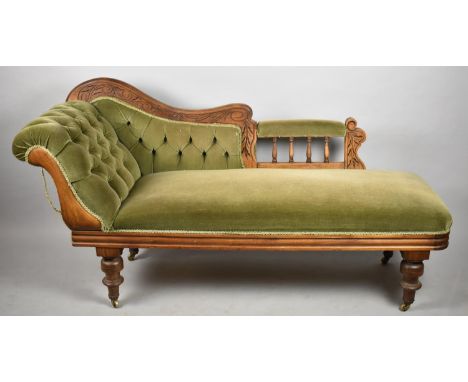 A Late Victorian/Edwardian Buttoned Upholstered Mahogany Framed Daybed 