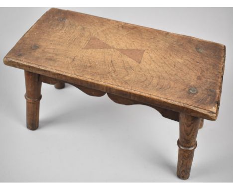 An Edwardian Rectangular Inlaid Top Stool on Turned Supports, 39x20cm 