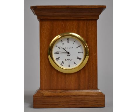 A Small Modern Linley Savoy Mantle Clock in Wooden Architectural Case, Small Chip to Left Corner, 12.5cm high 