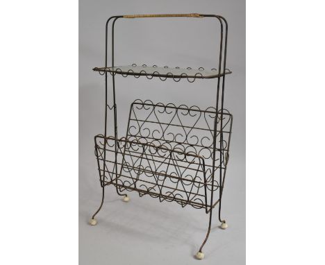 A Vintage Wire Magazine Rack with Glass Top Shelf, 37cm wide 