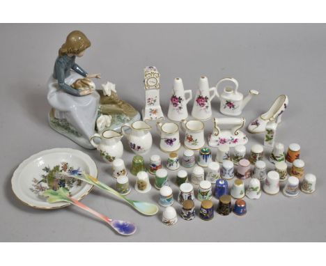 A Collection of Ceramics to Include Thimbles, Nao Figure (AF), Franz Porcelain Spoons etc 