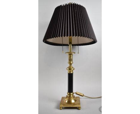 A Modern Brass Table Lamp and Shade on Square Plinth Base, 78cm high 