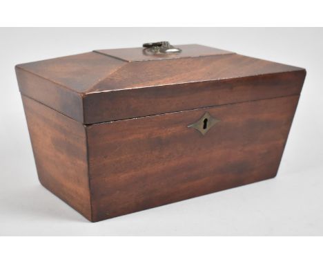 A 19th Century Mahogany Tea Caddy of Sarcophagus Form, Hinged Lid but Interior Fittings Removed and Missing Four Bun Feet, 27