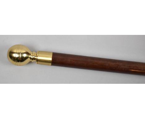 A Reproduction Three Section Walking Cane with Brass Handle Which Incorporates Inner Glass Flask and Compass, 90cm Long 