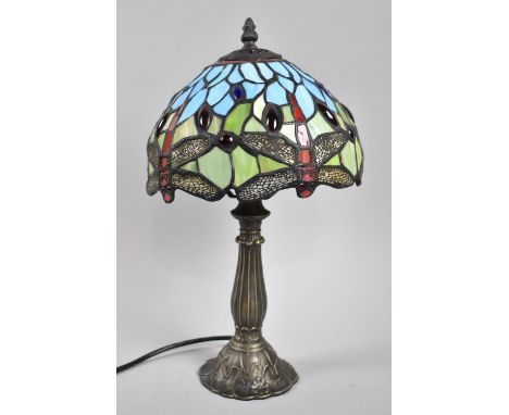 A Modern Table Lamp with Dragonfly Tiffany Style Shade, 38cm high 