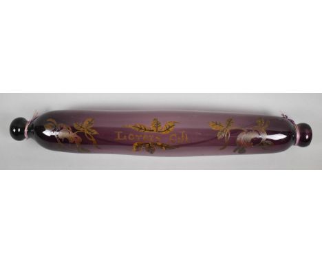 A Victorian Glass Rolling Pin, Inscribed Lover's Gift, One End AF, 36cm Long 