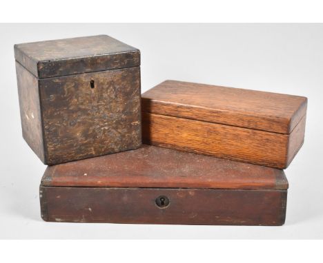 A Collection of Three 19th/20th Century Boxes to Include Single Tea Caddy, Oak Pen Box and Stained Artist's Box with Fitted I