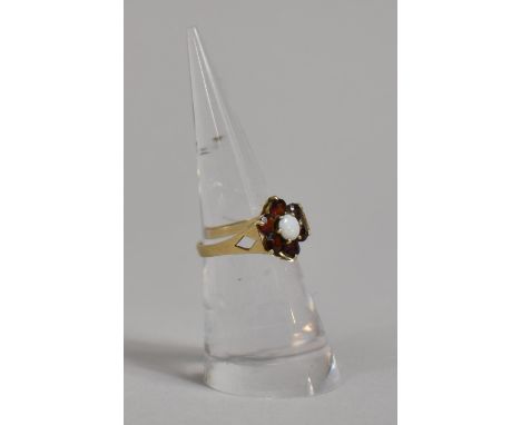 A Vintage Ladies 9ct Gold Cluster Ring Set with Garnet and Opal, Size L, 2.3g Edinburgh 1979 