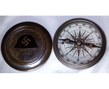 BRASS SWASTIKA COMPASS. Brass German compass