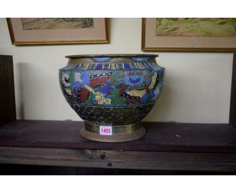 A Chinese brass and champleve enamel jardiniere, 21.5cm high. 