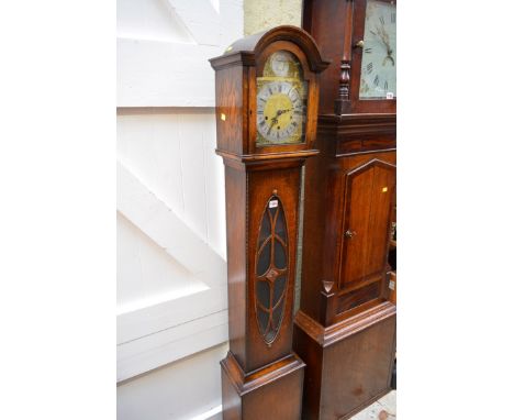 A 1920s oak small longcase clock, striking on gongs, 167cm high.  