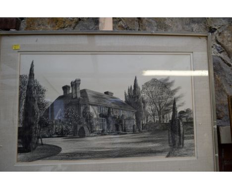 English School, 'Hambrook Hall, Sussex', indistinctly signed, crayon and watercolour, 40 x 66cm; together with another colour