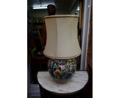 An Iznik style pottery ovoid lamp base, height excluding fitting 30cm.  Condition Report: This vase has been drilled/fitted w