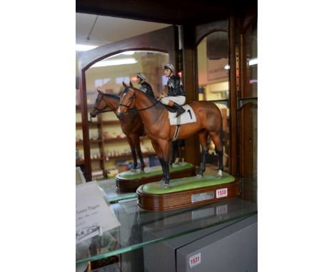 A rare Caughley porcelain figure group of Ardross and Lester Piggott, on mahogany plinth, total height 33.5cm, with certifica