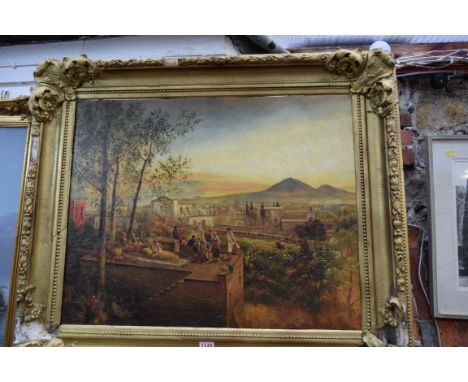European School, figures on a North African rooftop, unsigned, oil on canvas, 52.5 x 66cm. Condition Report: This oil appears
