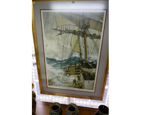 Montague Dawson, 'The Rising Wind', signed in pencil, blind stamped, colour print, I.91  x 61cm.