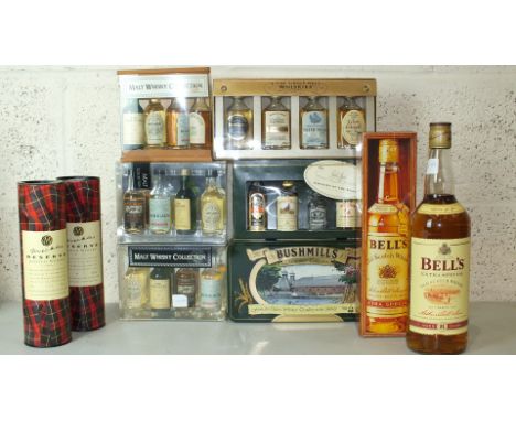 A collection of single malt whisky miniatures, (16), Bush Mills Irish Whiskey miniatures, (6), four other miniatures, Meikles