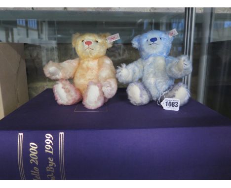 A Steiff Hello 2000 Goodbye 1999 Bear set - 22cm tall, mohair - limited to the year 1999 - in good condition with original bo