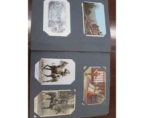 A postcard album, approx 180 cards, inc Trucks gramophone record card, WWI, shipping, aircraft and other military 