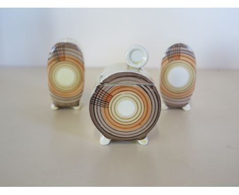 Clarice Cliff Tartan pattern Bonjour cruet - 6.5cm tall, in good condition, no obvious damage, some crazing and small scratch