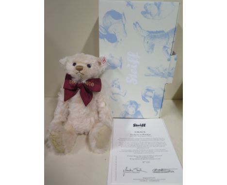 A Steiff Grace the Hamleys Bear - 28cm tall, mohair - limited edition number 328 of 1500 - in as new condition with original 