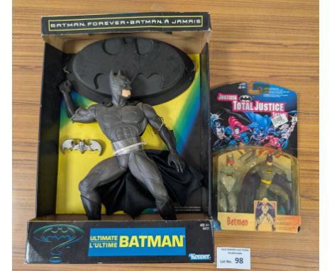 Vintage Toys: Kenner Batman pair including Ultimate Batman and Justice League carded figure; some discolouration to plastic p