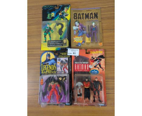 Vintage Toys: Kenner/Toy Biz Batman assortment of carded figures, including Batman Forever, Batman The Animated Movie, etc.; 