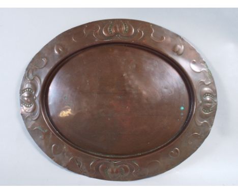 A Copper Oval Art Nouveau Tray.
