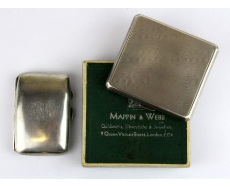 A boxed Mappin &amp; Webb hallmarked silver cigarette case and further silver cigarette case.