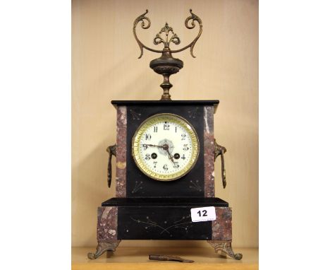 A 19th Century slate and marble mantle clock, H. 42cm.