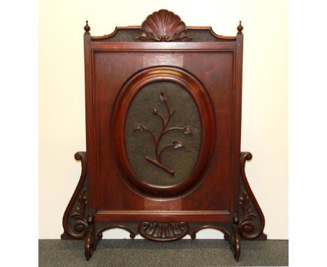 A 19th century mahogany firescreen, W. 77cm H. 89cm.