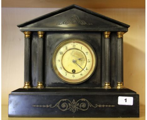 A 19th Century French slate mantle clock, H. 30cm.
